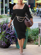 One-Shoulder-Langarm-Midikleider mit Schlitz